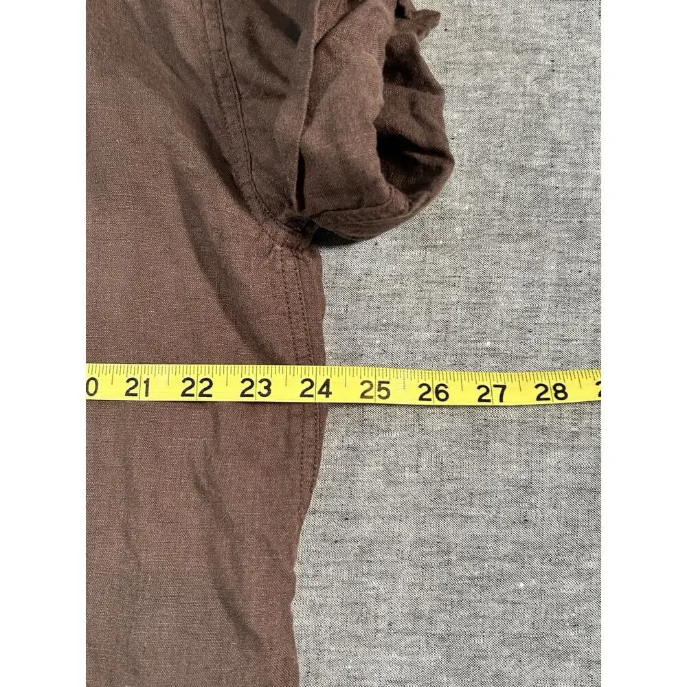 J Crew Baird McNutt Irish Linen Shirt Womens Medium Relaxed Fit Brown Button-Up